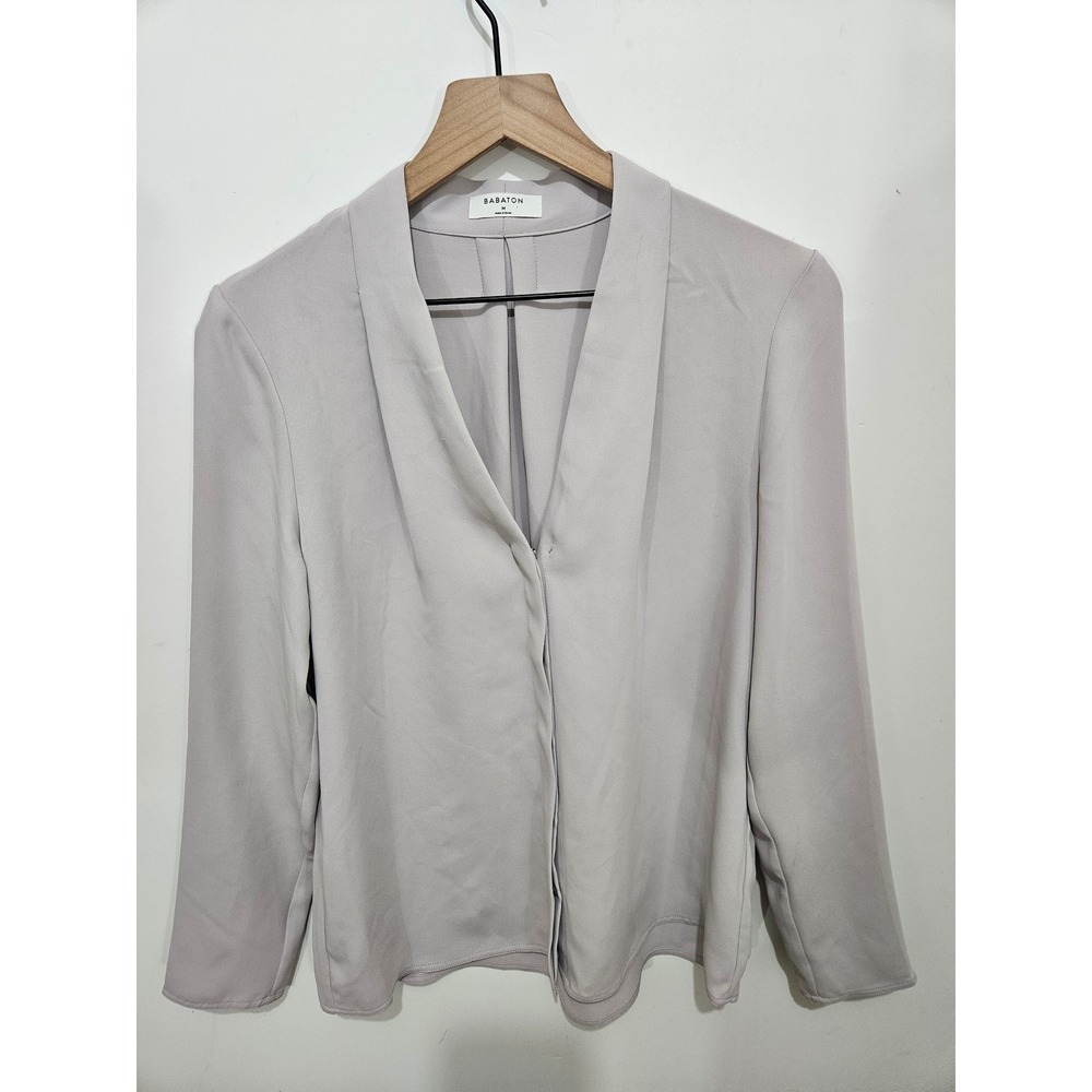 Babaton Murphy Blouse Grey Shawl Collar Hook Eye Closure Long Sleeve Top Medium
